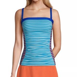 Lands' End UPF 50 Women's Striped Bandeau Tankini Swimsuit Top | Plus Size 16W